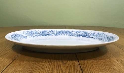 RARE!!! OVAL PLATTER FRENCH IRONSTONE FRANCE SAINT AMAND et HAMAGE LAMBALLE PATTERN BLUE and WHITE.