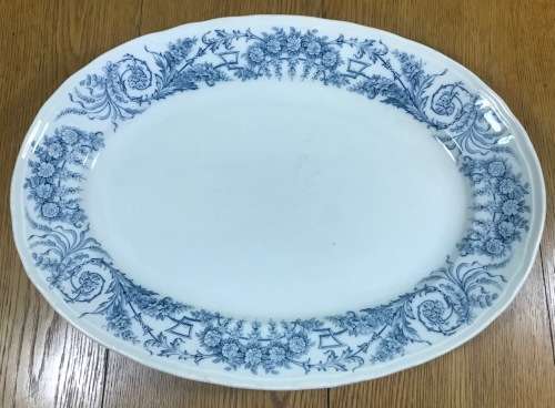 RARE!!! OVAL PLATTER FRENCH IRONSTONE FRANCE SAINT AMAND et HAMAGE LAMBALLE PATTERN BLUE and WHITE.