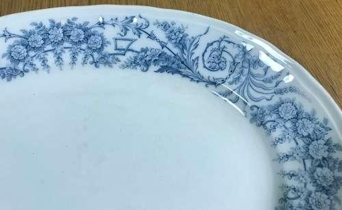 RARE!!! OVAL PLATTER FRENCH IRONSTONE FRANCE SAINT AMAND et HAMAGE LAMBALLE PATTERN BLUE and WHITE.