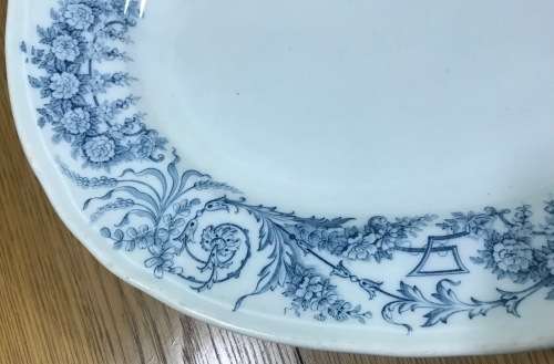 RARE!!! OVAL PLATTER FRENCH IRONSTONE FRANCE SAINT AMAND et HAMAGE LAMBALLE PATTERN BLUE and WHITE.