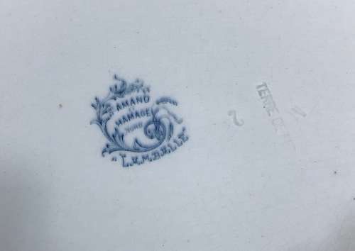 RARE!!! OVAL PLATTER FRENCH IRONSTONE FRANCE SAINT AMAND et HAMAGE LAMBALLE PATTERN BLUE and WHITE.