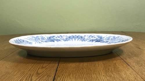 RARE!!! OVAL PLATTER FRENCH IRONSTONE FRANCE SAINT AMAND et HAMAGE LAMBALLE PATTERN BLUE and WHITE.