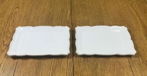 BIGGIE BEST PORCELAIN RECTANGULAR SNACK PLATES x 2=IDENTICAL=WHITE.