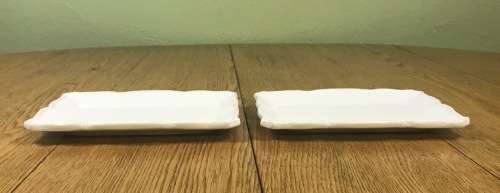 BIGGIE BEST PORCELAIN RECTANGULAR SNACK PLATES x 2=IDENTICAL=WHITE.