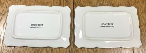 BIGGIE BEST PORCELAIN RECTANGULAR SNACK PLATES x 2=IDENTICAL=WHITE.