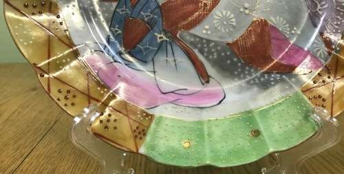 CHINESE HANDPAINTED PLATE ORIENTAL UNKNOWN MARKS UNUSUAL!!!! RESTORED VERY WELL!!!