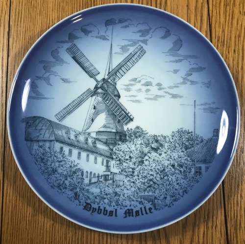 BLUE and WHITE WALL DISPLAY PLATE WINDMILL BING and GRONDAHL COPENHAGEN DENMARK LORENZ ANDERSEN.