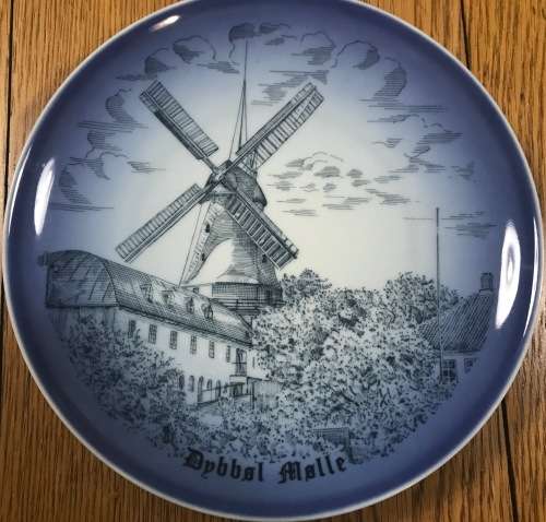 BLUE and WHITE WALL DISPLAY PLATE WINDMILL BING and GRONDAHL COPENHAGEN DENMARK LORENZ ANDERSEN.