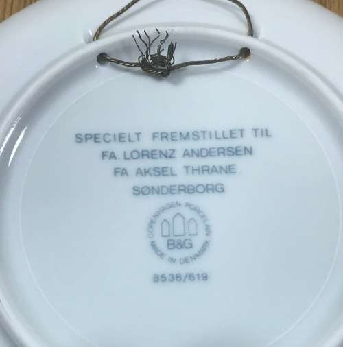 BLUE and WHITE WALL DISPLAY PLATE WINDMILL BING and GRONDAHL COPENHAGEN DENMARK LORENZ ANDERSEN.