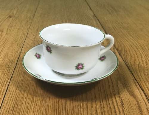 DUO TEA CUP + SAUCER FLORAL FLOWERS ROSES NO MARKS.