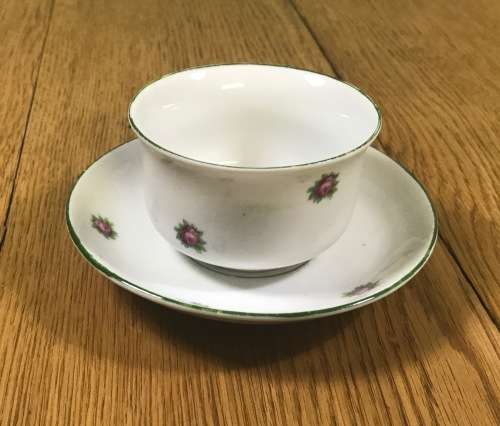 DUO TEA CUP + SAUCER FLORAL FLOWERS ROSES NO MARKS.