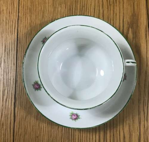 DUO TEA CUP + SAUCER FLORAL FLOWERS ROSES NO MARKS.