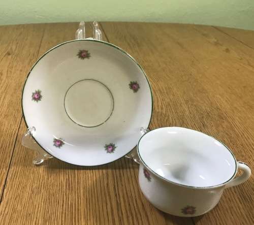DUO TEA CUP + SAUCER FLORAL FLOWERS ROSES NO MARKS.
