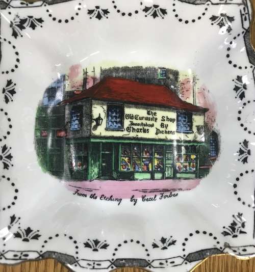 ROSINA BONE CHINA PIN DISH SQUARE PIN TRAY TRINKET DISH NUT DISH THE OLD CURIOSITY SHOP DICKENS GB.