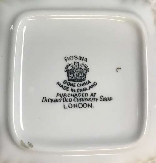 ROSINA BONE CHINA PIN DISH SQUARE PIN TRAY TRINKET DISH NUT DISH THE OLD CURIOSITY SHOP DICKENS GB.