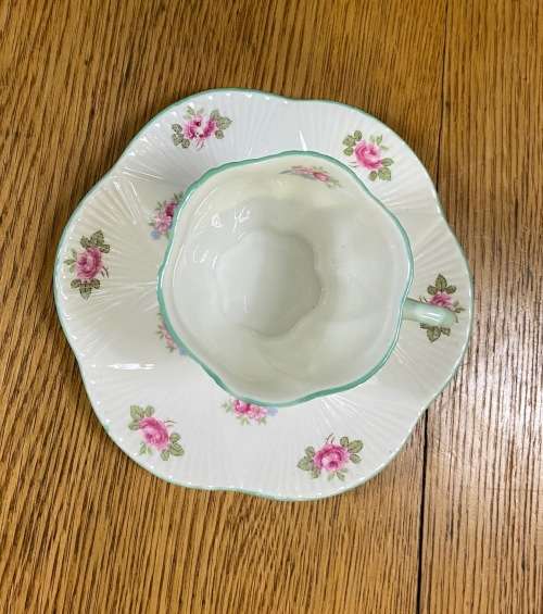 COFFEE DUO=DEMITASSE=SHELLEY=ROSEBUD PATTERN=FINE BONE CHINA=ROSES=STUNNING!!=EXPRESSO=Cappuccino!=b
