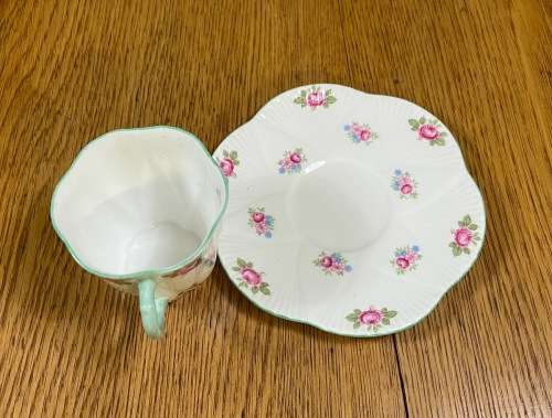 COFFEE DUO=DEMITASSE=SHELLEY=ROSEBUD PATTERN=FINE BONE CHINA=ROSES=STUNNING!!=EXPRESSO=Cappuccino!=c