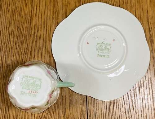 COFFEE DUO=DEMITASSE=SHELLEY=ROSEBUD PATTERN=FINE BONE CHINA=ROSES=STUNNING!!=EXPRESSO=Cappuccino!=c