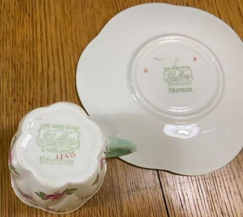 COFFEE DUO=DEMITASSE=SHELLEY=ROSEBUD PATTERN=FINE BONE CHINA=ROSES=STUNNING!!=EXPRESSO=Cappuccino!=c