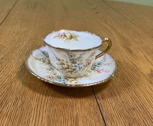 DAVID CHAPMAN and SONS=LONGTON=ENGLAND=DUO=TEA CUPand SAUCER=FOXGLOVE FLOWERS!!=Read notes please...