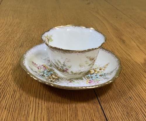 DAVID CHAPMAN and SONS=LONGTON=ENGLAND=DUO=TEA CUPand SAUCER=FOXGLOVE FLOWERS!!=Read notes please...