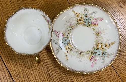 DAVID CHAPMAN and SONS=LONGTON=ENGLAND=DUO=TEA CUPand SAUCER=FOXGLOVE FLOWERS!!=Read notes please...