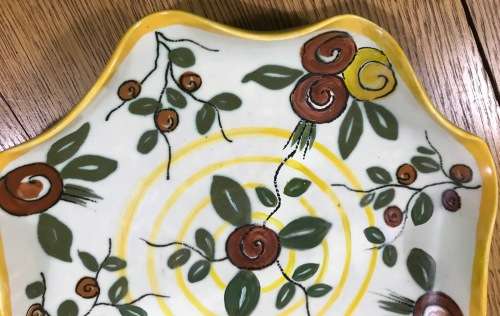 GOUDA Zuid Holland WAVY EDGED BOWL 202mm d 1955 PATTERN 3432 WJ FLOWERS FLORAL RESTORED.....