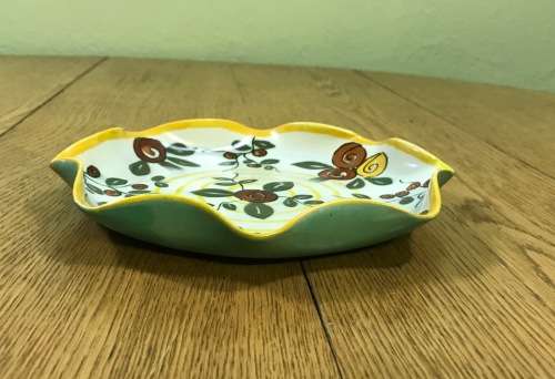 GOUDA Zuid Holland WAVY EDGED BOWL 202mm d 1955 PATTERN 3432 WJ FLOWERS FLORAL RESTORED.....