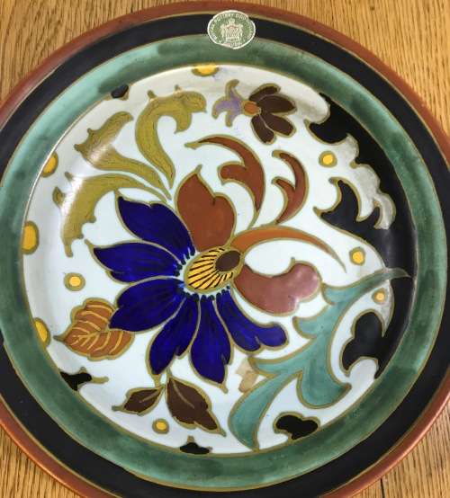 GOUDA ROYAL Zuid Holland BOWL 223mm d 1952 HJ 2965/22 5460 ?? PATTERN FLOWERS FLORAL STUNNING! LABEL
