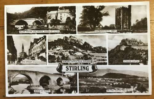 POSTCARD POST CARD STIRLING 1939 ENGLAND CAMBUSKENNETH ABBEY CASTLE BRIDGE COWAN HILL KING STREET.