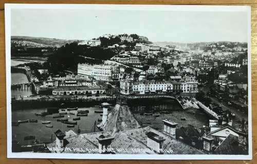 POSTCARD POST CARD WALDON HILL from VANE HILL TORQUAY ENGLAND BOATS HARBOUR FISHING HOUSES BUILDINGS