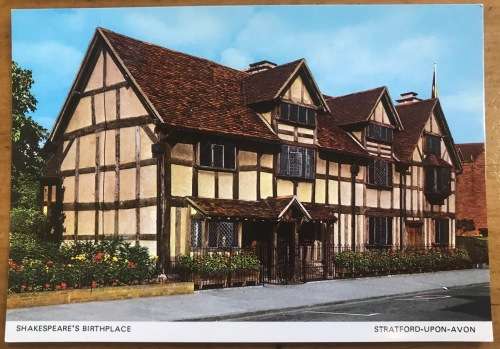 POSTCARDS x 2 STRATFORD-UPON-AVON SHAKESPEARES BIRTHPLACE STATUE HOTEL BRIDGE GARRICK INN ENGLAND.