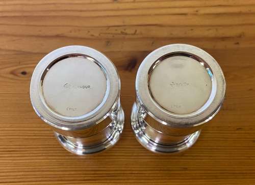 SALT and PEPPER PAIR of SHAKERS / CELLARS EPNS ALPADUR + METALDUI VERY HEAVY both 529.3 GRAMS!!!