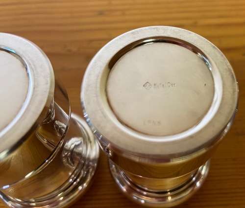 SALT and PEPPER PAIR of SHAKERS / CELLARS EPNS ALPADUR + METALDUI VERY HEAVY both 529.3 GRAMS!!!