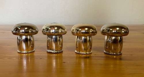 SALT and PEPPER 2 PAIRs of SHAKERS / CELLARS EPNS / SILVER PLATED MUSHROOM SHAPED HEAVY!!!