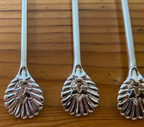 SILVER PLATED COFFEE / TEA SPOONS x 6 BRAND NEW BOXED PLASTIC SLEEVED SHELL DESIGNED END STUTTAFORDS