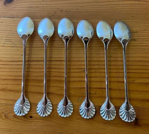 SILVER PLATED COFFEE / TEA SPOONS x 6 BRAND NEW BOXED PLASTIC SLEEVED SHELL DESIGNED END STUTTAFORDS