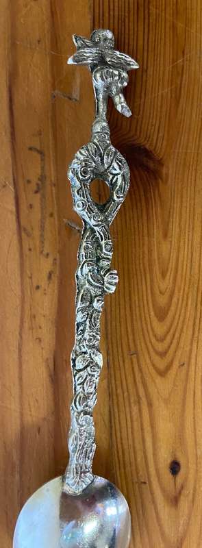 VINTAGE ORNATE FIGURAL TEASPOON CHERUB ANGEL Romulus Remus? ITALY SILVER PLATED?