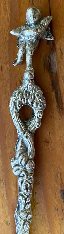 VINTAGE ORNATE FIGURAL TEASPOON CHERUB ANGEL Romulus Remus? ITALY SILVER PLATED?