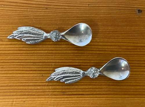 JENNA CLIFFORD=PEWTER=950=PAIR of FLOATING DUCK OPEN SALTS with MATCHING FEATHER SPOONS=STUNNING!!!!