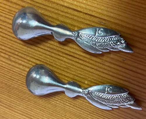 JENNA CLIFFORD=PEWTER=950=PAIR of FLOATING DUCK OPEN SALTS with MATCHING FEATHER SPOONS=STUNNING!!!!