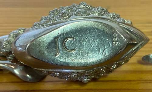 JENNA CLIFFORD=PEWTER=950=PAIR of FLOATING DUCK OPEN SALTS with MATCHING FEATHER SPOONS=STUNNING!!!!