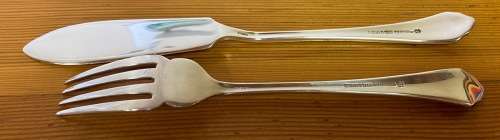 MAPPIN & WEBB=FISH KNIVES & FORKS=8 PLACE SETTING=PRINCES SILVER PLATE=REG. No. 664260=HIGH QUALITY!