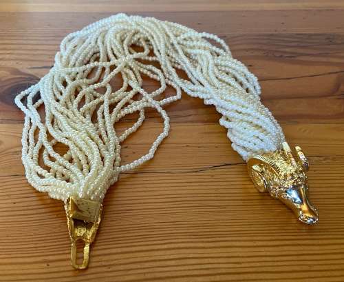 CAROLEE JEWELLERY USA 24 STRAND GLASS FAUX PEARL CHOKER NECKLACE RAMS HEAD CLASP 70`s STUNNING!!!!!!