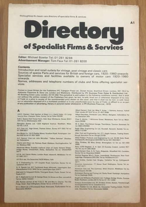 THOROUGHBRED AND CLASSIC CARS MAGAZINES x 3 DIRECTORY of SPECIALIST FIRMS AND SERVICES VINTAGE!!!!!!