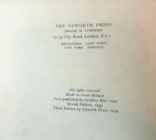 JOHN WESLEY C.E. VULLIAMY EPWORTH PRESS 3rd EDITION 1954 RELIGION METHODIST CHURCH REVEREND.