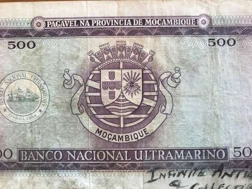 Banco Nacional Ultramarino Mozambique 500 ESCUDOS PROVINCIA PORTUGUESA 1967 2138650 LISBOA XAVIER.