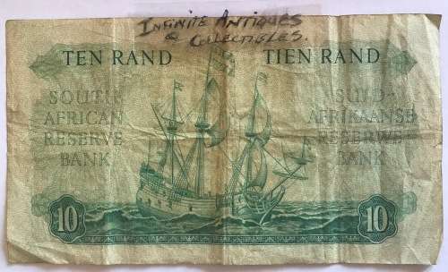 R10 SOUTH AFRICA BANKNOTE=1961-65=JAN VAN RIEBEECK=SA RESERVE BANK=TIEN RAND=M.H. de KOCK=C32 439968
