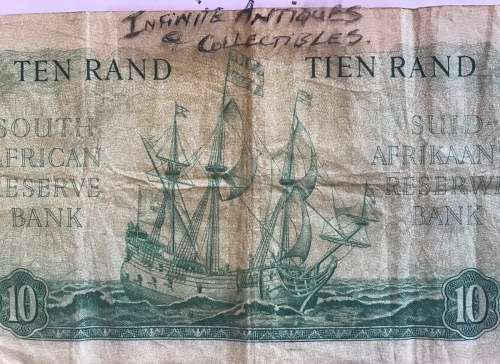 R10 SOUTH AFRICA BANKNOTE=1961-65=JAN VAN RIEBEECK=SA RESERVE BANK=TIEN RAND=M.H. de KOCK=C32 439968