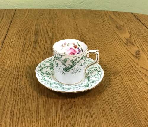 DEMITASSE COFFEE CUP + SAUCER EXPRESSO ROYAL CROWN DERBY RUTLAND PATTERN GREEN A495 FLORAL RARE!!!!!